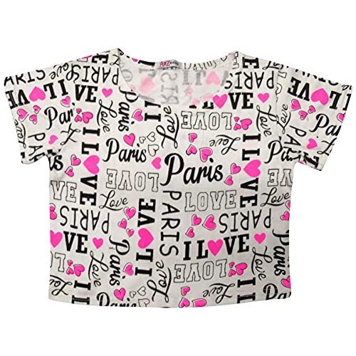 I Love Paris Crop Top Short Sleeves T Shirt Summer Fashion Outfit Casual Wear Activewear Girls Age 5-13 Years