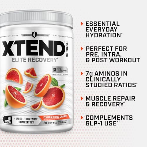Image of Xtend Original BCAA Powder, 7g BCAAs and 2.5g L-Glutamine for Muscle Recovery Hydration and Lean Muscle, Sugar Free Intra and Post Workout Drink with Electrolytes, Italian Blood Orange, 30 Servings
