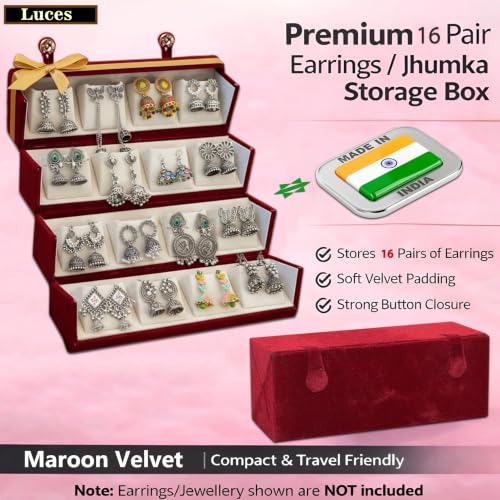 Image of LUCES Velvet 16 Pair Earrings Organizer Jewellery Box For Women and Girls Pack of 1 Cream
