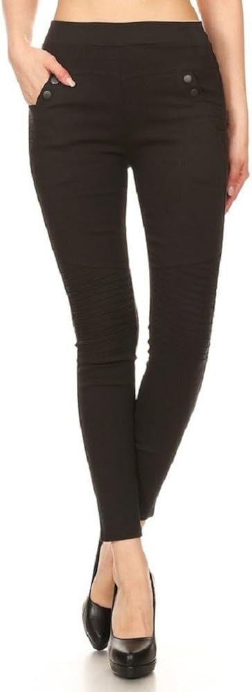 Jvini Women's High Waisted Pleated Pull-On Stretchy Skinny Jeggings with Pockets