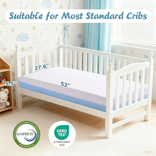 Image of Crib Mattress Dual Sided Memory Foam Baby Toddler Bed Mattress, 52 inch x 27.6 inch x 5.5 inch Soft Breathable Mattresses