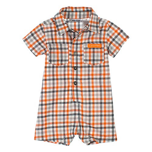 Calvin Klein Baby-Boys Infant Plaid Romper - Red Group