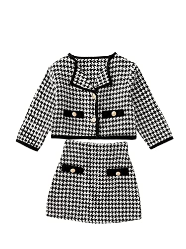 WDIRARA Girl's 2 Piece Houndstooth Jacket and Skirt Set