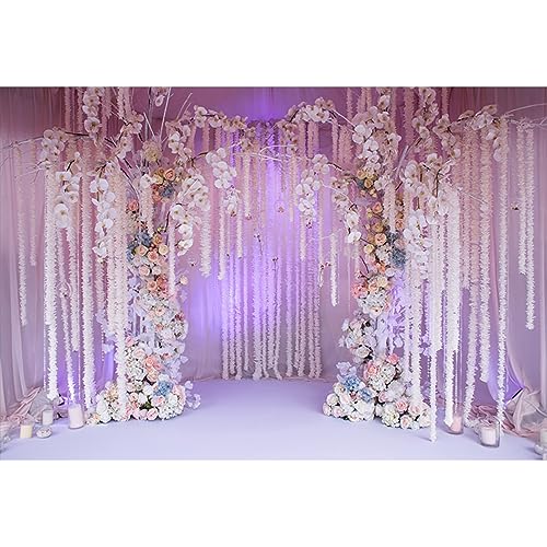 YongFoto 3x2m Vinilo Fondo de fotografía Arco de la Boda romántica Orquídeas y Rosas Decoradas Interior Telón de Fondo Fotografía día de San Valentín Boda Estudio de Foto Fondos fotográficos