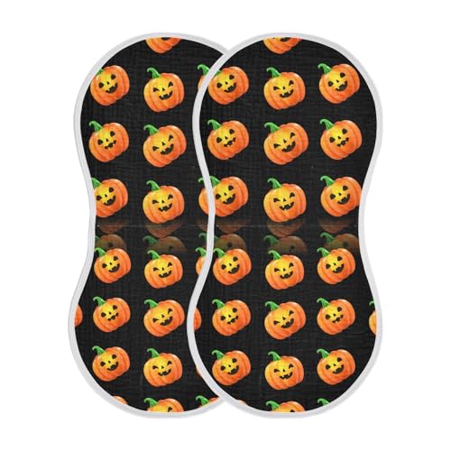 Muslin Burp Cloth for Baby 2PCS Halloween Pumpkins Black Super Absorbent Burping Cloths, Bibs for Newborn Boys Girls