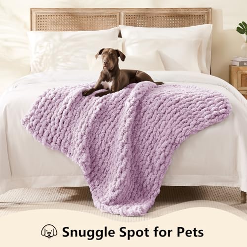 Image of L'AGRATY Chunky Knit Throw Blanket for Couch, 40'' x 50'' Knit Throw, Purple