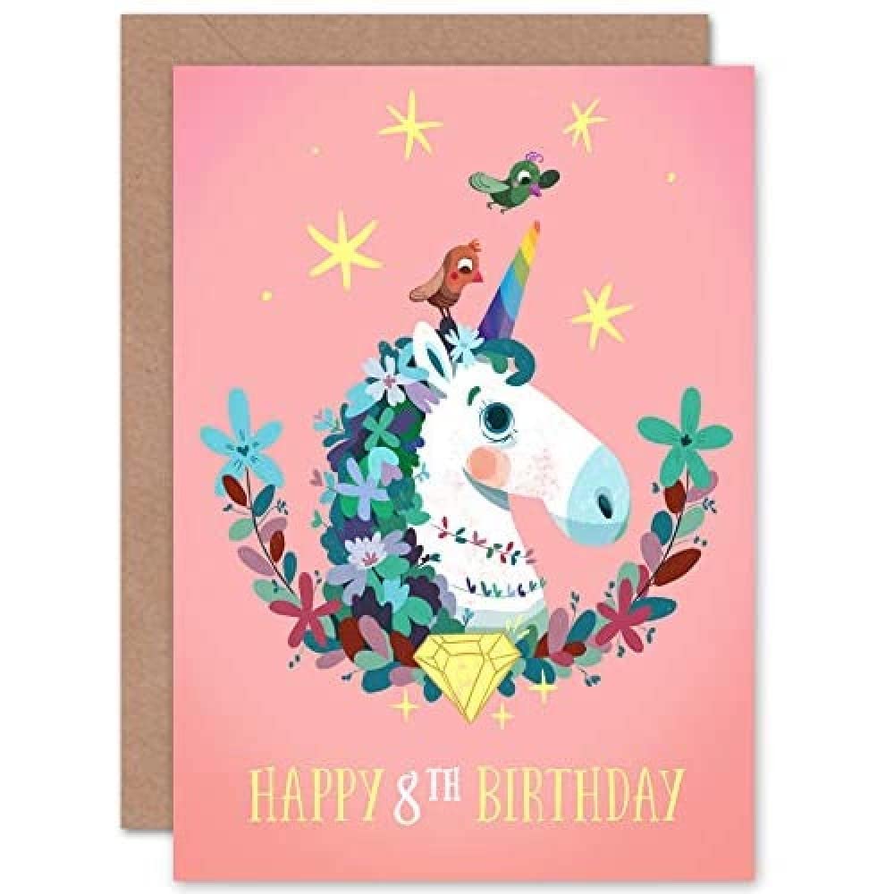 Wee Blue Coo Unicorn Flowers Birthday 8Th Greetings Card