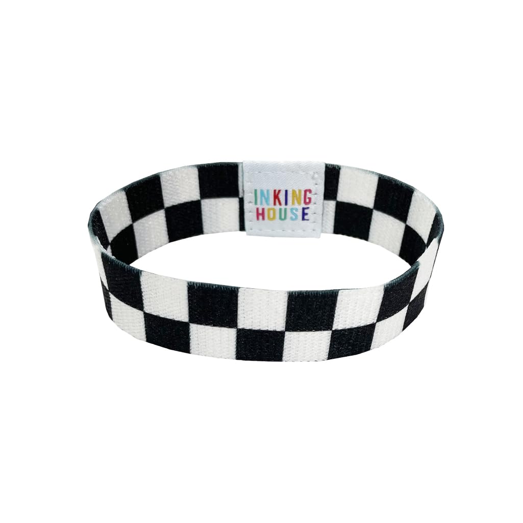 Set of Chequered Flag elastic Wrist band wristband Key tag Set racing motorsports, Black and White, 19 CM X 2 CM - Image 4