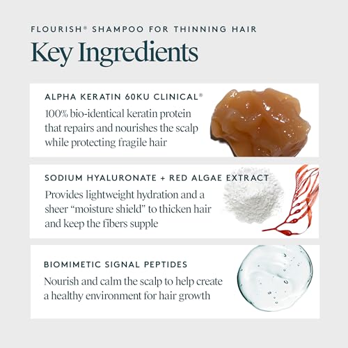 VIRTUE Flourish Sulfate Free Shampoo for Thinning Hair, Volumizing Hair Growth Product, Detoxifies and Repairs, Color Safe