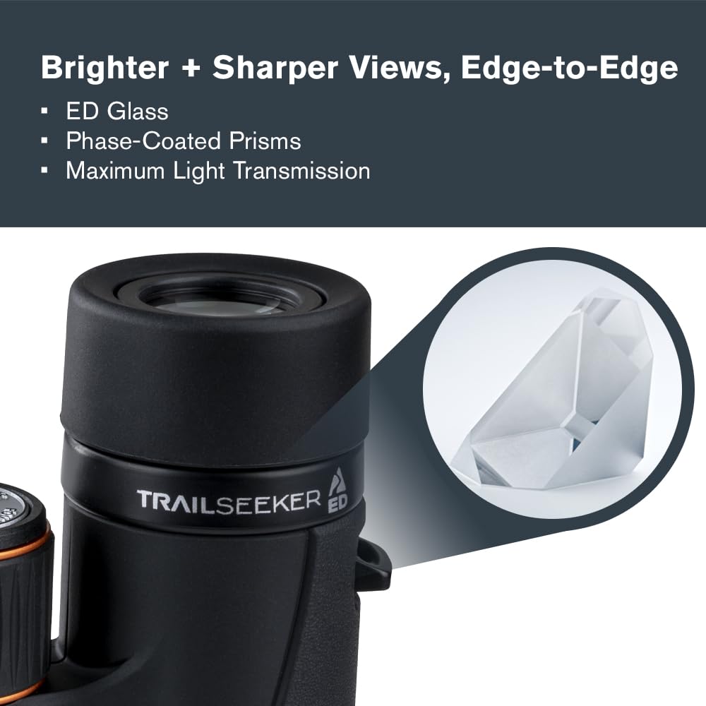 Celestron 71401 TrailSeeker Ed 8 x 32 Roof Prism Binocular, Fully Broadband Multi-Coated Lens, BaK-4 Prism Glass - Black
