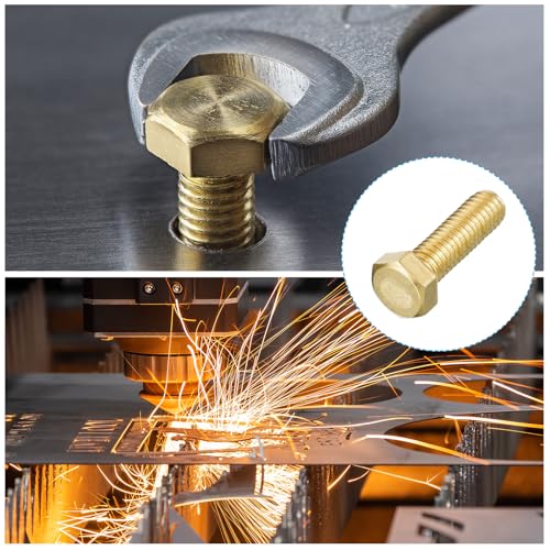 Image of METALLIXITY Hex Head Screw Bolt (3 /8-16x1-1 /4) 2Pcs, Brass Fully Threaded Solid Brass Hex Bolts Machine Screws - for Machinery Repair