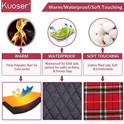 Kuoser Warm Dog Coat, Reversible Dog Jacket Waterproof Dog Winter Coat British Style Plaid Dog Clothes Pet Dog Cold Weather Coats Cozy Snow Jacket Vest For Small Medium Large Dogs Bright Red Xxl #TOP2