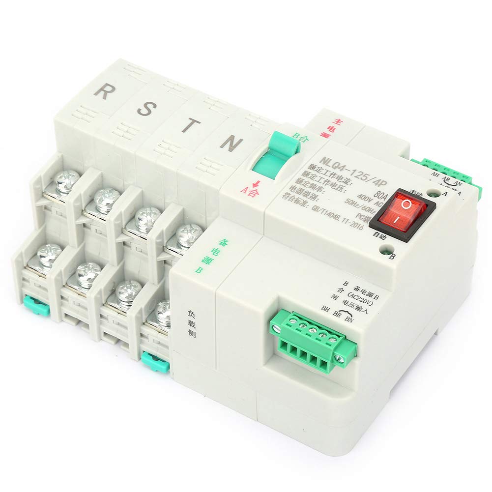 Interruttore di trasferimento Automatico a Doppia Alimentazione, Interruttore di trasferimento Doppio in Materiale ignifugo Stabile con 4P for Lavoratore for l'industria(63A)(80A)