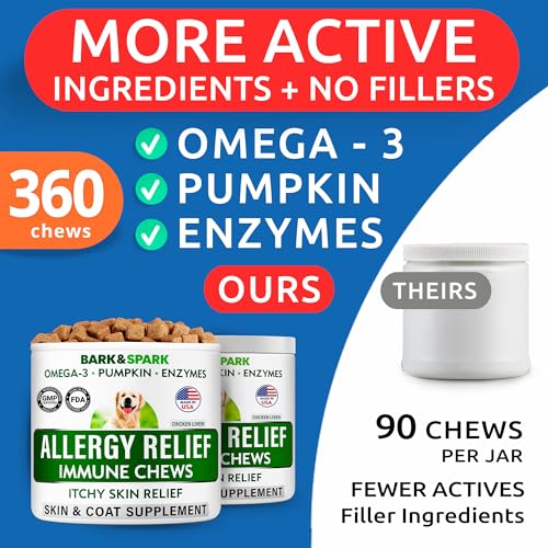 Image of BARK&SPARK Dog Allergy Relief Soft Chews for Skin Health & Seasonal Allergies - Anti-Itch Supplement w /Omega-3, Quercetin & Bromelain Immune Treats for Dry Skin & Hot Spots - Chicken Liver - 360ct
