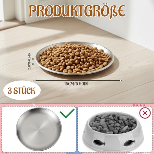 Katzennapf Edelstahl, Futternapf Katze, 3er-Set Futternäpfe Für Katzen Aus Rostfreiem Stahl, 15 x 15 x 2,4 cm, Silberne Katzennäpfe Für Trocken- Und Nassfutter