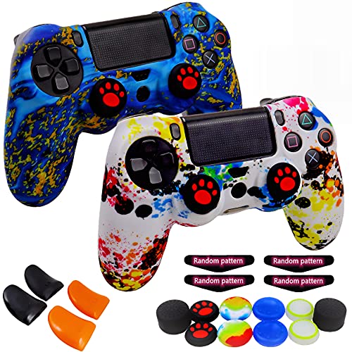 Image of Silicone Skin for Ps4 Controller, 2pcs Anti-Slip Shell Cover Case with 10 Joystick Grips, 2 Pairs L2 R2, 4pcs Led Light Bar Skin for Playsation 4 / Slim /Pro Dualshock 4 Controller Wireless Gamepad