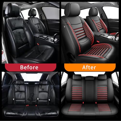 Image of Fit Outback Car Seat Covers for Subaru Outback 2010-2024 2025 2026 - Upgraded Premium Waterproof & Breathable Leather,Airbag Compatible, All-Weather Seat Cushion Protector(Full Set, Black+Red)