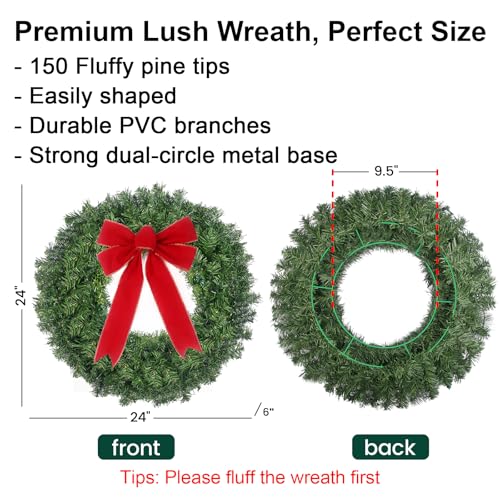 24in-Pre-Lit-Christmas-Wreath-with-Lights-Timer-Remote-50-LEDs-8-Lighting-Modes-Lighted-Christmas-Wreath-for-Front-Door-with-Hanger-Red-Bow-for-Christmas-Decorations 24in Pre Lit Christmas Wreath with Lights Timer Remote 50 LEDs 8 Lighting Modes Lighted Christmas Wreath for Front Door with Hanger Red Bow for Christmas Decorations