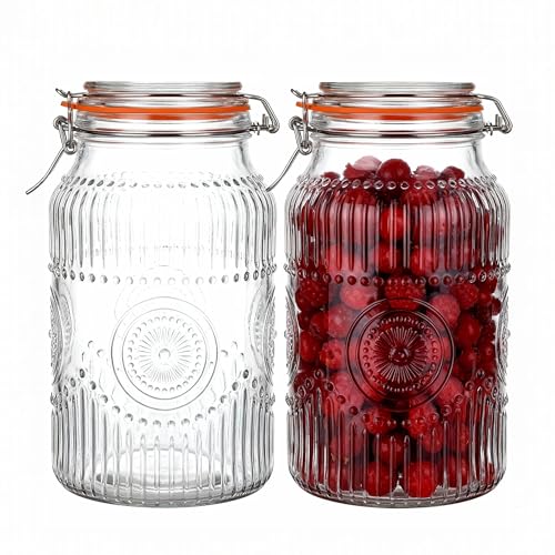 Image of Amzcku Wide Mouth Vintage Mason Jars with Airtight Lid 128oz 1 Gallon, Canister Gallon Jars for Kitchen Storage - for Coffee, Sugar, Beans 2 Pack