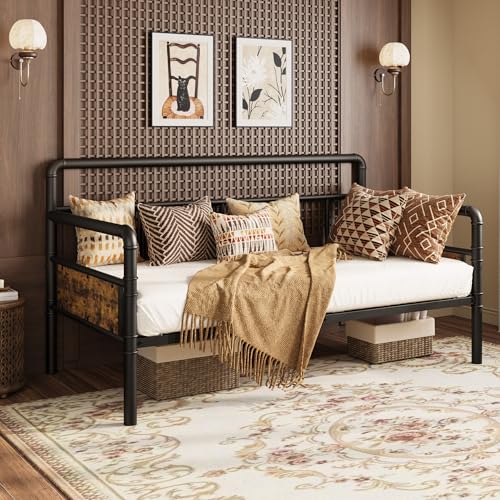 IDEALHOUSE Twin Daybed with Classic Headboard,Metal Twin Bed Frame Heavy Duty Steel Slats Support,Sofa BedFrame for Living Room, Guest RoomNoise Free, No Box Spring Needed, Black