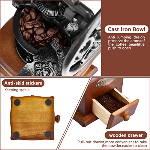 Manual Coffee Grinder,Hand Coffee Grinder,Ceramic Core Coffee Bean Grinder,Roller Grain Mill Cast Iron Hand Crank, Adjustable Grinding Of Thickness Vintage Coffee Grinder 4.53X4.53X10.63‘’ #TOP2