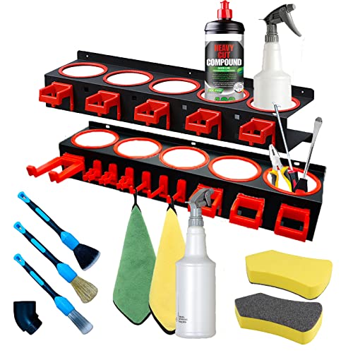 Wall-mounted Spray Bottle Holder,2 Pack Spray Bottle Storage Rack,Garage Bottle Organizer for Car Cleaning Detailing Tools,Abrasive Material Hanging Rail Car Beauty Shop Accessory