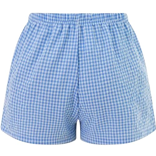 Image of Womens Y2k Plaid Shorts Women Cute Lounge Pajama Sleep Comfy & Casual Gingham PJ Boxer Shorts