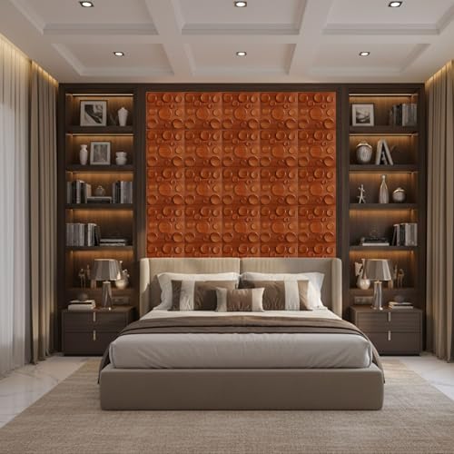 Image of Kayra Decor 3D PVC Wall Panels for Bedroom & Living Room | Polka Design | Wood Color | 19.7 x 19.7 Inch | Pack of 18 | 48.42 Sq Ft
