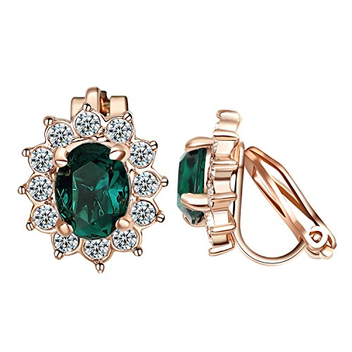 Yoursfs Emerald Clip-on Earrings Faux Gemstones Earrings 18k Gold Plated Bride Jewlery
