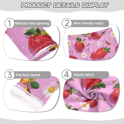 JUNZAN Fresh Strawberries Fruit Hot Pink Toddler Girl Athletic Leggings Stretchy Outfits for Girls Casual Clothes 4T3