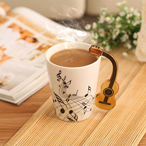 Guitar Music Unique Handle Art Musical Notes Holds Tea Coffee Milk Ceramic Mug Cup 12 Oz Best,Black