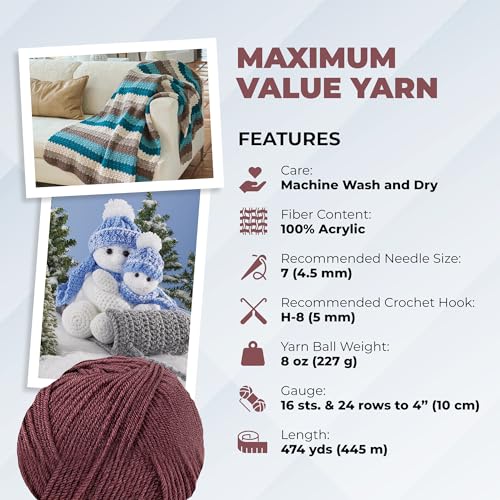 Image of Mary Maxim Maximum Value Acrylic Yarn for Crocheting and Knitting, Soft Worsted Weight Pink Yarn 4, Ideal for Blankets, Sweaters, Hats, and Scarves, 8 oz Skein (474 Yds), Dark Rose - 1 Skein