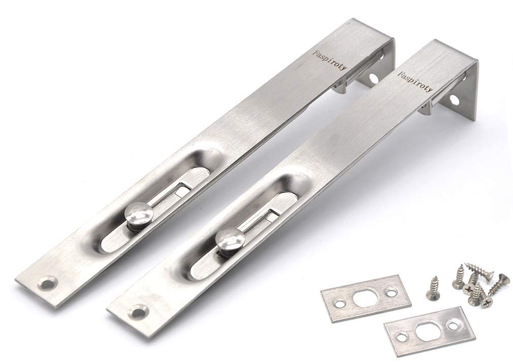 Faspiroty 8Inch Door Flush Bolt Latch Lock,2 Pcs 304 Stainless Steel Security Secondary Doors Brushed Slide Latch With Strike And Screws 8 Inch