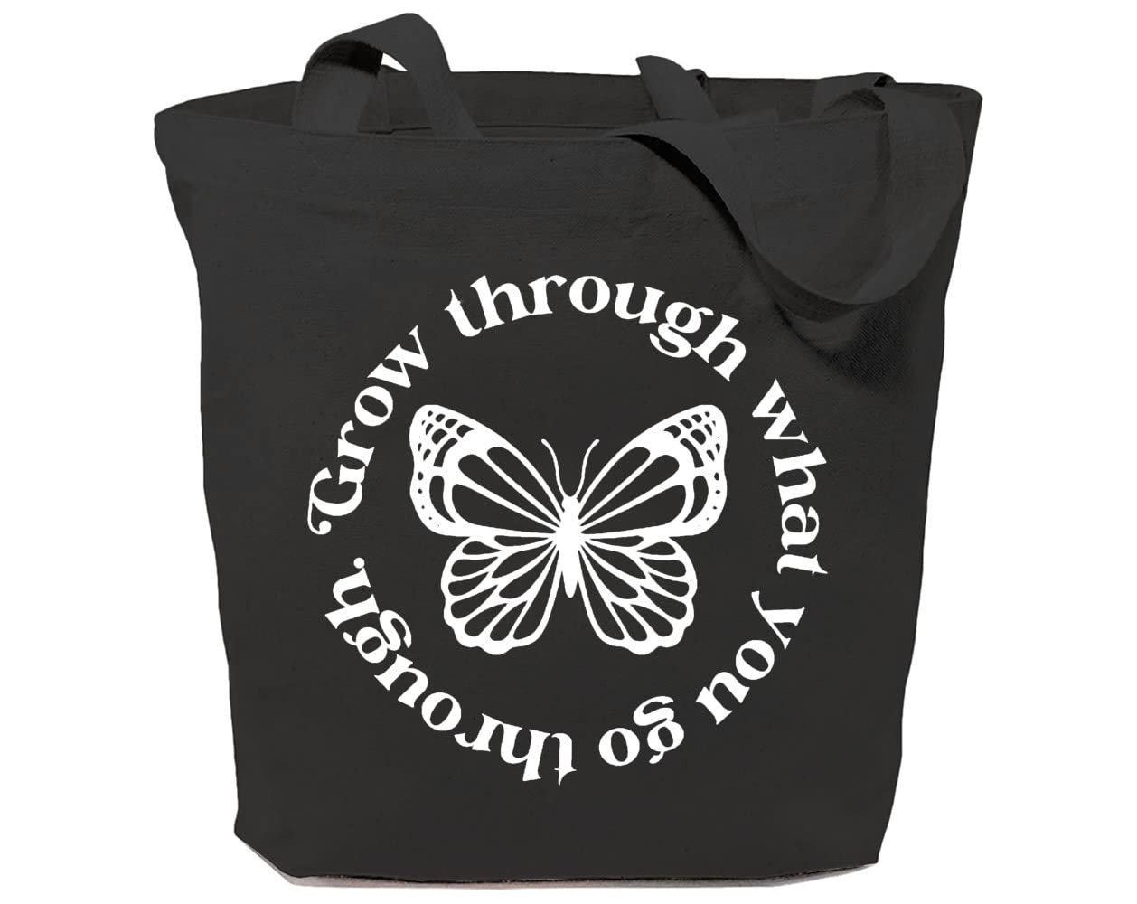 Canvas Tote Bag for Women Shoulder Bags for Work Inspirational Butterfly Grow Through What You Go Through