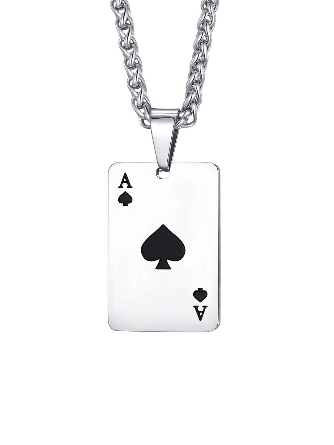 Jewellery Silver Tone Ace of Spade Design Fashion Pendant with Chain for Men and Boys (NSSK92_Z3)- For Men & Boys Stylish Latest-image-38