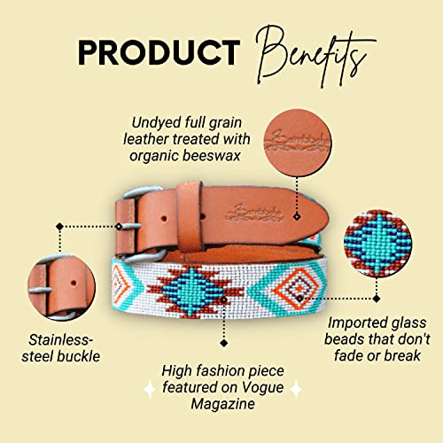 Sambboho- Handmade Aztec Women's Full Grain Leather Hand stitched Belt - Versatile & Durable Belts for any Occasion2