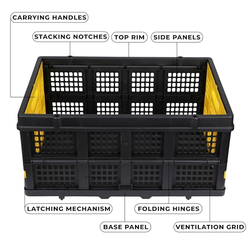 Image of STANLEY SXWT-FT505-SP Folding Utility Basket,25kg Load Capacity,40L Volume,Retractable Placement Pins for Easy & Stable Double or Triple Stacking,Open Dimn: 56.8x41x27.2 cm,Folded Dimn: 56.8x41x7.5 cm