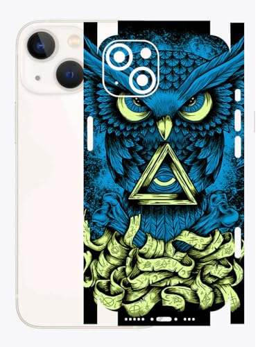 Image of AtOdds - Full Body Back Screen Guard Protector Film - Lamination Wrap Skin Sticker for iPhone 13 mini | Scratchproof Matte Finish (Design - Blue Owl)