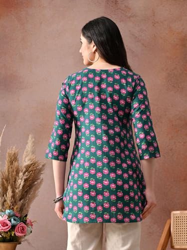 Image of Amazon Brand - Tavasya Women Pure Cotton Katha Plain Short Regular Fit Kurti |Short Top| Solid Casual Tunic