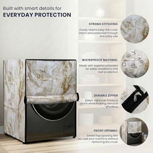 Image of Star Weaves Front Load Fully Automatic Washing Machine Cover for 8 Kg, 8.5 Kg, 9 Kg, 9.5 kg (Gold)| Waterproof & Dustproof Polyester Fabric with Zipper | Protection Cover | 63 x 63 x 93 cms