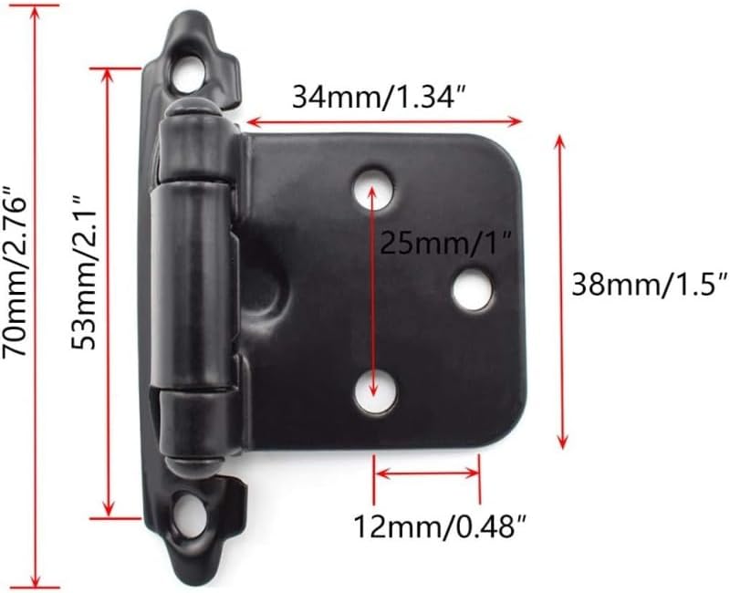 2-Pack Overlay Cabinet Door Hinges Matte Black Self-Closing Flush Cabinet Hinges with Mounting Screws - Face Mount