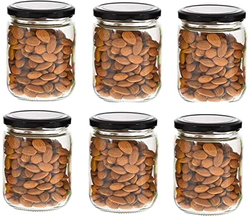 Image of PRAMUKH FASHION - Round Glass Jar and Container (500 ml) with Rust Proof Air Tight Black Lid /Suitable to use in Your Home Office, Kitchen Storage /Glass Jars Set of (6)