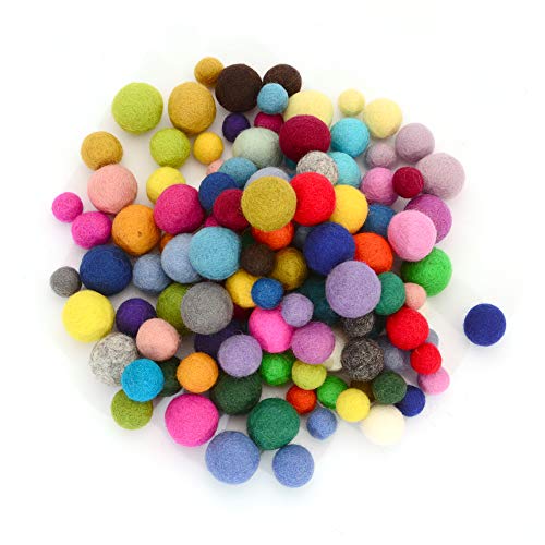 Image of Glaciart One Felt Pom Poms, Wool Balls (120 Pcs) 3 Sizes: 1.5 cm, 2 cm & 2.5 cm, Handmade Felted 40 Color (Red, Pink, Blue, Orange, Yellow, White, Pastel & More),Bulk Small Puff for Felting &Garland
