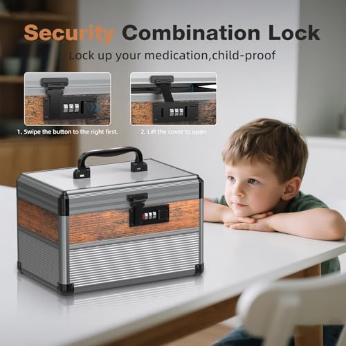 Image of Glosen Security Lock Box with Code, Portable Medication Lock Box for Pill&First Aid Kits, Lockable Storage Box with Shoulder Strap & Handle for Home, Office & Travel (Black, 10inch)
