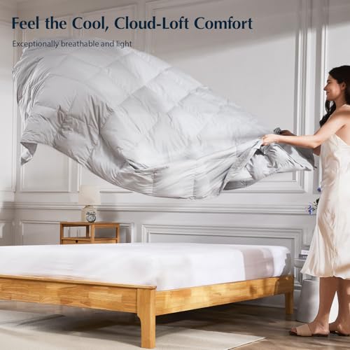 Image of Pacific Coast Lightweight Goose Feather Down Fiber Comforters King Size, Summer Duvet Insert, Ultra Soft, Breathable, Hotel Luxury Bedding Comforter with 8 Tabs, Light Grey, 106 x 90 inches