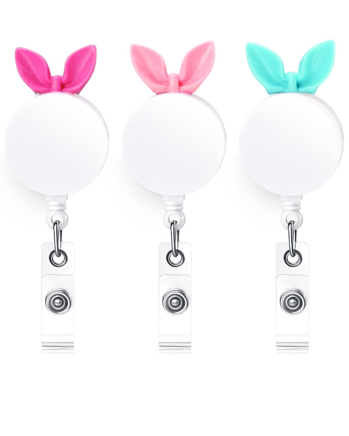 3 Pack Cute Rabbit ID Badge Holders Retractable, Lightweight l&d Nurse Badge Reel Retractable, Name Badge Holders with Alligator Clip, 24in Easy Retracting Cord