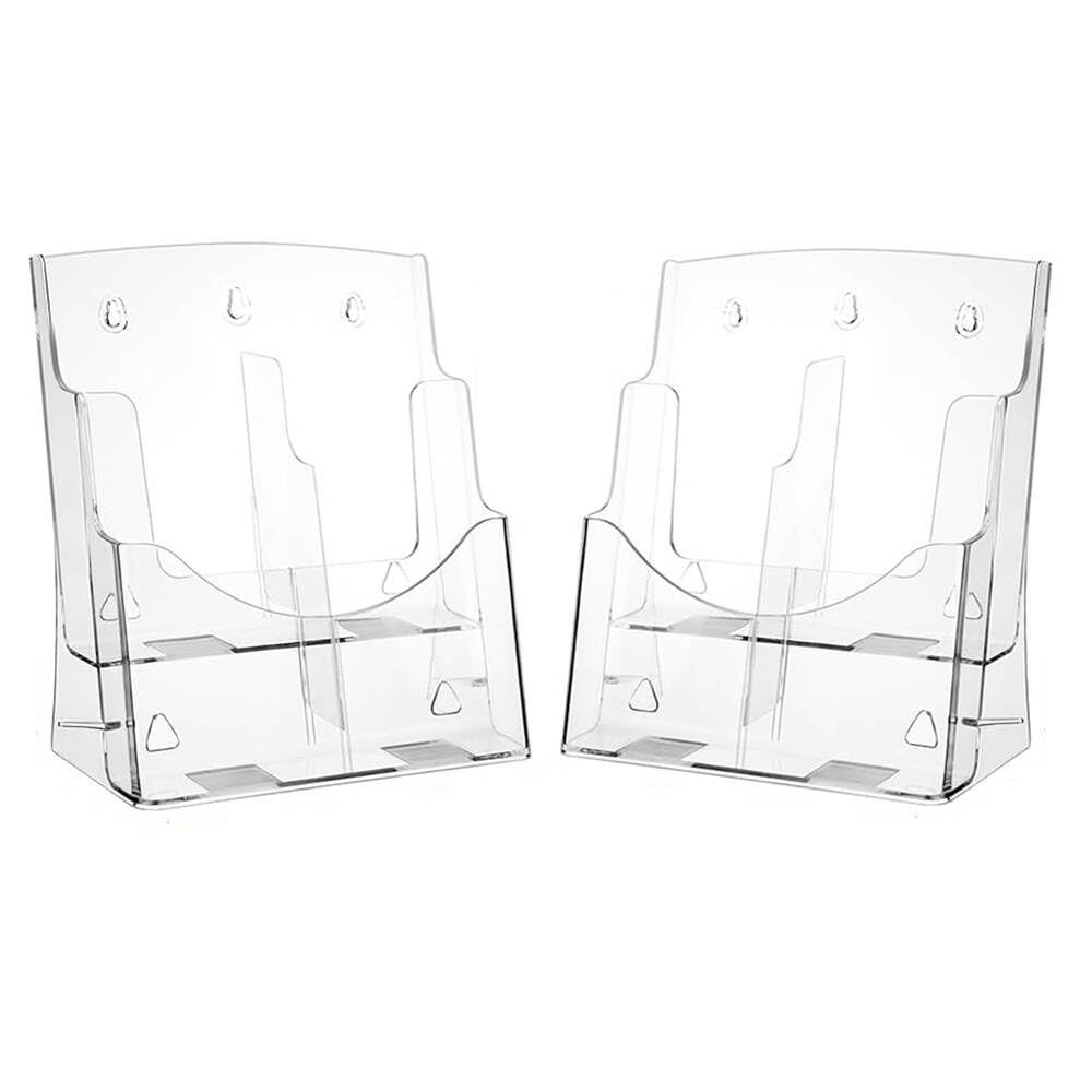 2 Packs [2 Tier] Acrylic Brochure Holder – Clear Pamphlet & Flyer leaflet with Removable Divider for Displaying Booklets, Documents, and Literature Holder for Wall Mount or Countertop