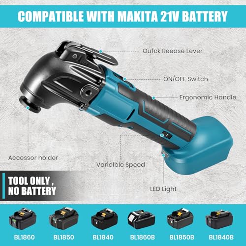 Oscillating Multi Tool Compatible with Makita 21V Battery, Multifunction Brushless Oscillating Tool with 6 Speed, Cordless Multitool 21pcs Accessories for Cutting Scraping Polishing (No Batteries) 2 Oscillating Multi Tool Compatible with Makita 21V Battery, Multifunction Brushless Oscillating Tool with 6 Speed, Cordless Multitool 21pcs Accessories for Cutting Scraping Polishing (No Batteries) - Image 2