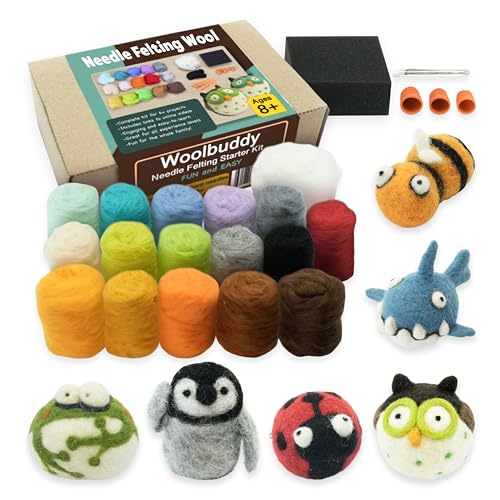Product Image of the Woolbuddy Needle Felting Wool Kit – Starter Set to Make 6 Cute Animals...