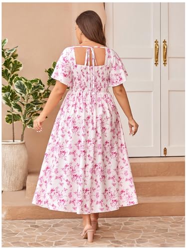 Image of Floerns Women's Plus Size Floral Square Neck Flounce Short Sleeve A Line Maxi Dress
